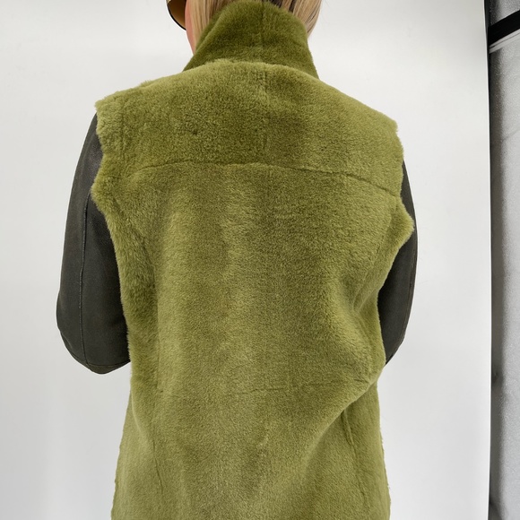 Real Shearling Light Green Crossover Reversible Jacket - Picture 3 of 8